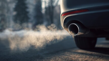 Stunning photo of closeup car exhaust pipe with visible CO2 smoke billowing out. Carbon emissions and global warming. Environmental problem with diesel and fossil fuels burning.