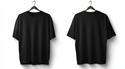 Stunning photo of blank black oversize t-shirt mockup front and back isolated on white background with clipping path.