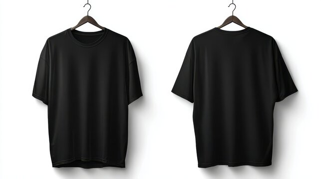 Stunning photo of blank black oversize t-shirt mockup front and back isolated on white background with clipping path.