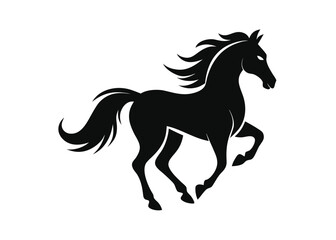 Galloping Horse Black Silhouette Against White Background silhouette