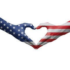 Hands Forming a Heart with American Flag Design – Symbol of Unity, Patriotism, and National Pride