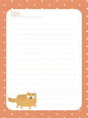 Page for diary entries with date and blank space with a funny cat