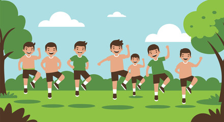 Joyful Kids Jumping in the Park A Fun Vector Illustration