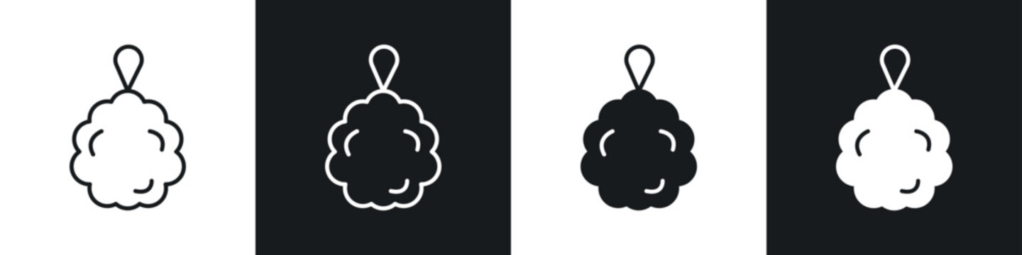 Shower sponge ball icons in solid and stroke graphics