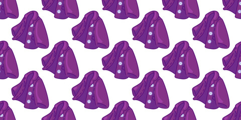 Seamless Purple Coat Pattern. Purple coat with buttons in cartoon flat style. Seamless stylish illustration on light background.