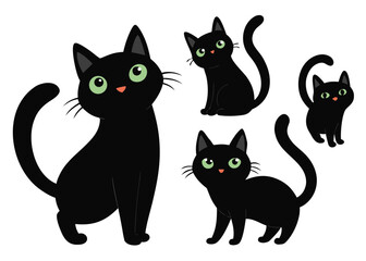 Four Black Cats in Various Poses Vector Illustration silhouette