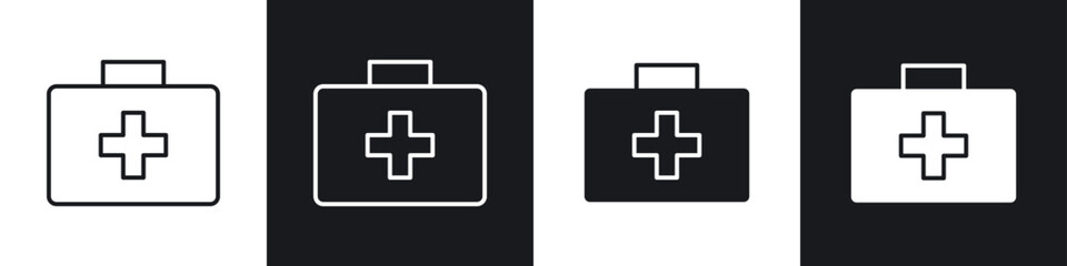 Medical aid kit icons in solid and stroke graphics