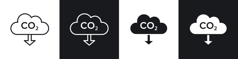 Low carbon dioxide icons in solid and stroke graphics