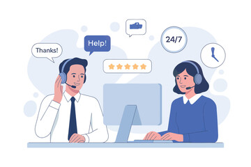 Customer support team providing assistance through online communication and helpdesk services transparent background