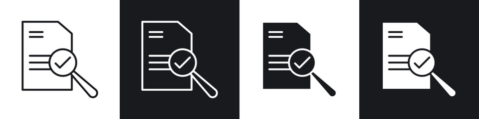 Document verification icons in solid and stroke graphics