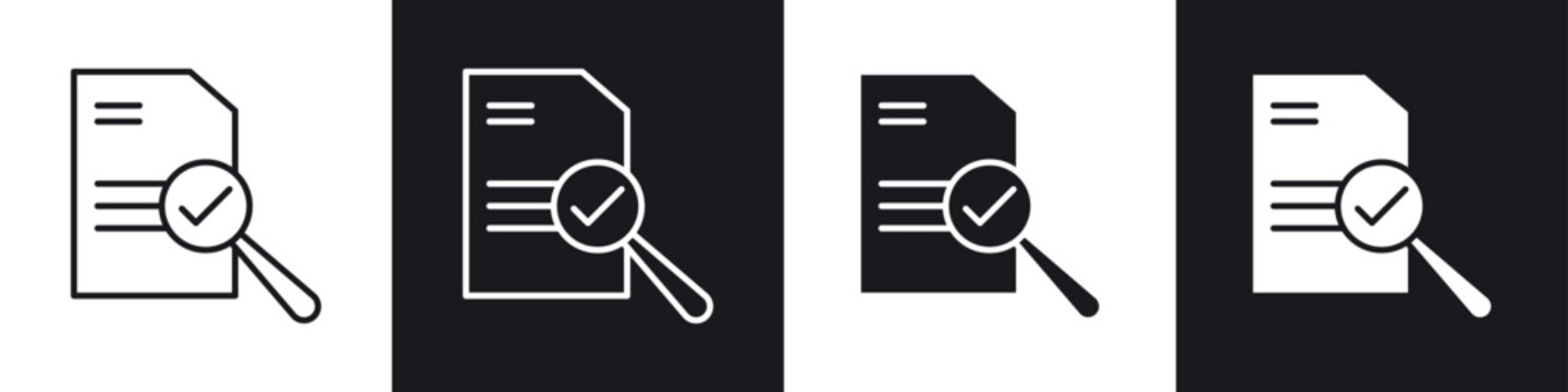 Document verification icons in solid and stroke graphics