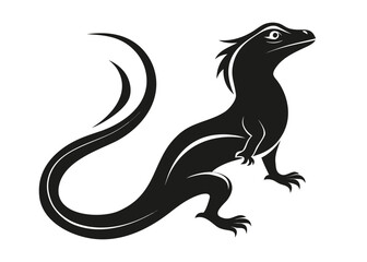 Stylized Lizard Creature Illustration in Black Silhouette stylized