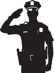 Black silhouette of a police officer in uniform saluting vector