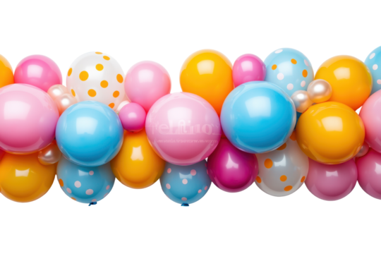Colorful assortment of balloons and pearls creates a celebratory border isolated on a transparent background - Powered by Adobe