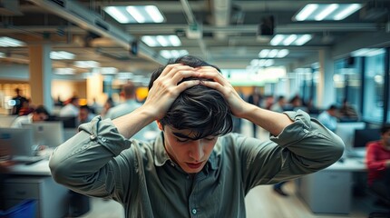 Emotional strain of man in noisy crowded surroundings.