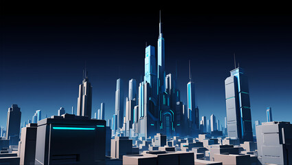 Futuristic cityscape with glowing blue accents and towering skyscrapers skyline architecture