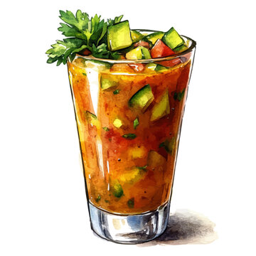 watercolor gazpacho drink with fresh vegetables clip art preview
