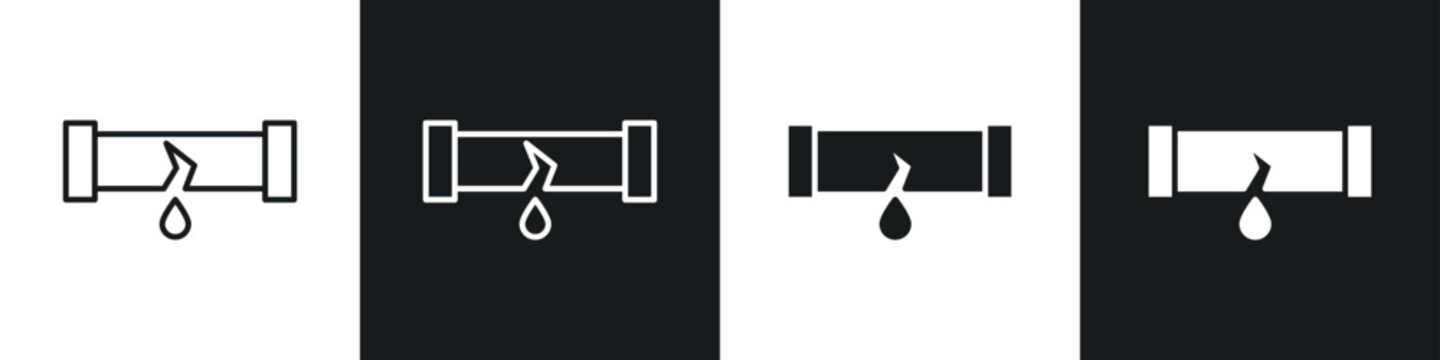 Broken pipe icons in solid and stroke graphics