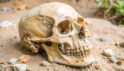 Pale skull resting on dusty ground
