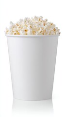 Stunning photo of white blank popcorn bucket for placing your graphics, Packaging template mockup isolated on white background.