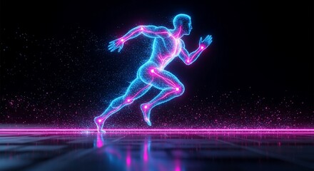 Fototapeta premium Neon Particle Runner: Dynamic Human Anatomy in Motion