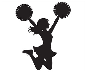 Silhouette of cheerleader girl jumping with pom poms vector illustration representing sports spirit, team support, dance performance, energy, celebration, and athletic entertainment design