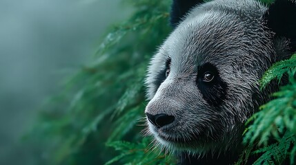 Gentle panda with bamboo greens high resolution image