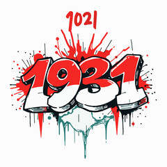 Graffiti art year 1931 with red white splashes and drips on white background spray paint