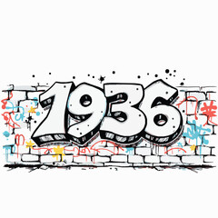 Obraz premium Graffiti Art Year 1936 on a Brick Wall with Spray Paint Tags urban