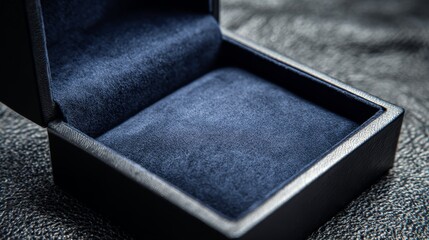 Empty jewelry case interior with navy blue suede lining. Premium blank template design