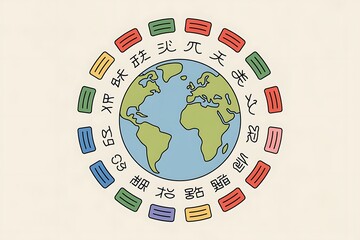 Global Earth Day art with vibrant world languages for educational projects and international awareness