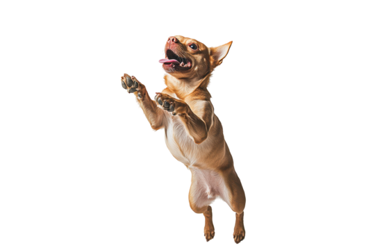 Labrador retriever puppy standing on hind legs on white background reaching with paws up