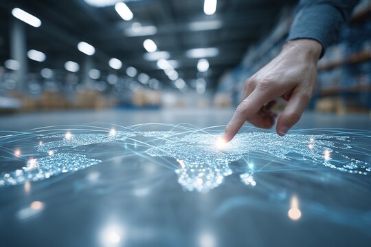 Global network mapping with hand interaction in warehouse space. - Powered by Adobe