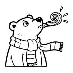 Cartoon Bear Blowing Party Horn, Wearing Scarf