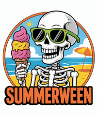 Funny Retro Cute Summerween Ghost Funny Beach Halloween Lover