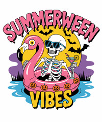 Retro Vintage Summerween Skeleton Summer Vibes Halloween Summerween Vibes