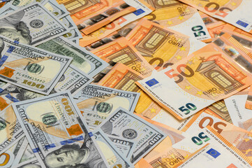 US Dollar and Euro Notes Money Background