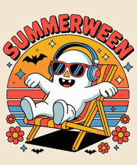 Retro Summerween Cute Spooky Summer Ghost Halloween Lover