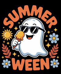 Summerween Ghost Ice Cream Cute Funny Halloween Beach Design