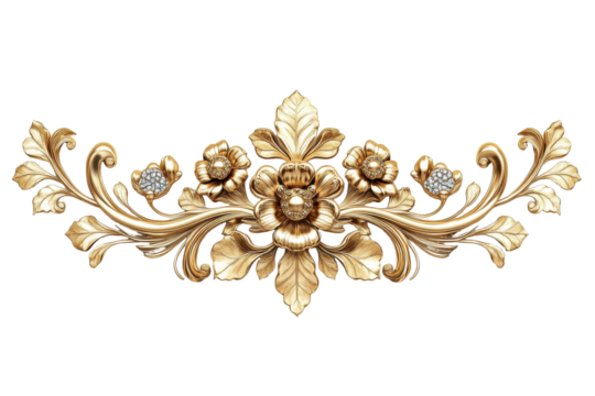 Golden floral ornament with elegant leaves and delicate flowers, perfect for adding a touch of sophistication and luxury to any design project