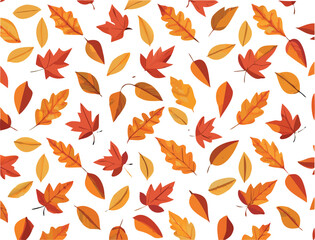 Seamless Repeating Pattern of Autumn Leaves in Warm Colors Design