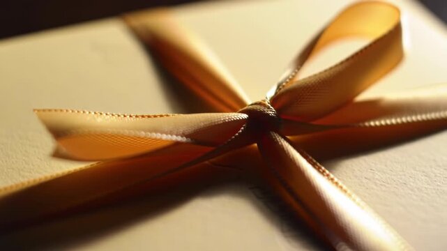 Elegant Gift: Golden Ribbon on Textured Paper, Close-Up Detail