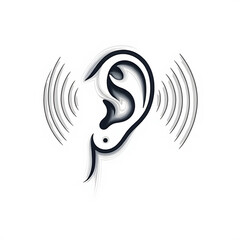 Naklejka premium Modern Layered Illustration of Human Ear with Sound Waves, Abstract Hearing and Auditory Sensation Graphic, Paper Cut Style Art of an Ear and Signal, Conceptual Anatomy of Sound Reception