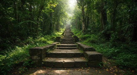 Obraz premium Ancient Stone Steps Leading Through Lush Green Forest
