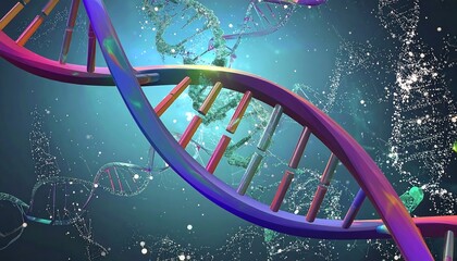 Colorful DNA double helix in a cosmic background