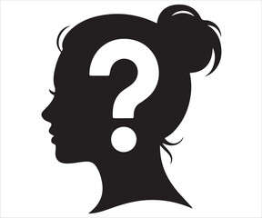 Woman silhouette with question mark symbolizing mystery and hidden identity