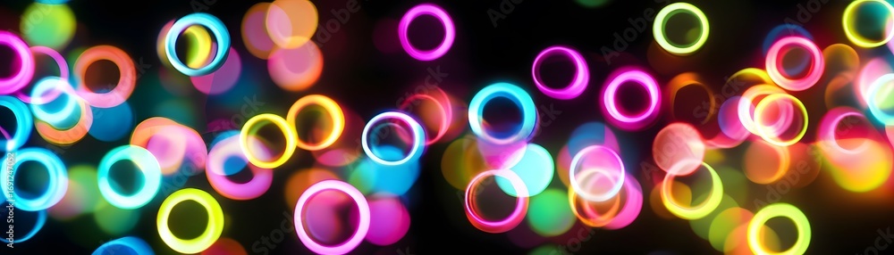Poster a vibrant display of colorful circles against a dark background, showcasing a dynamic and energetic 