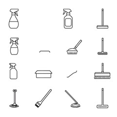Fototapeta premium Cleaning equipment line icons collection, household outline set
