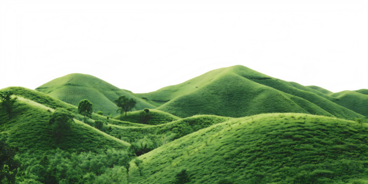 Rolling green hills with scattered trees isolated on a transparent background rolling landscape