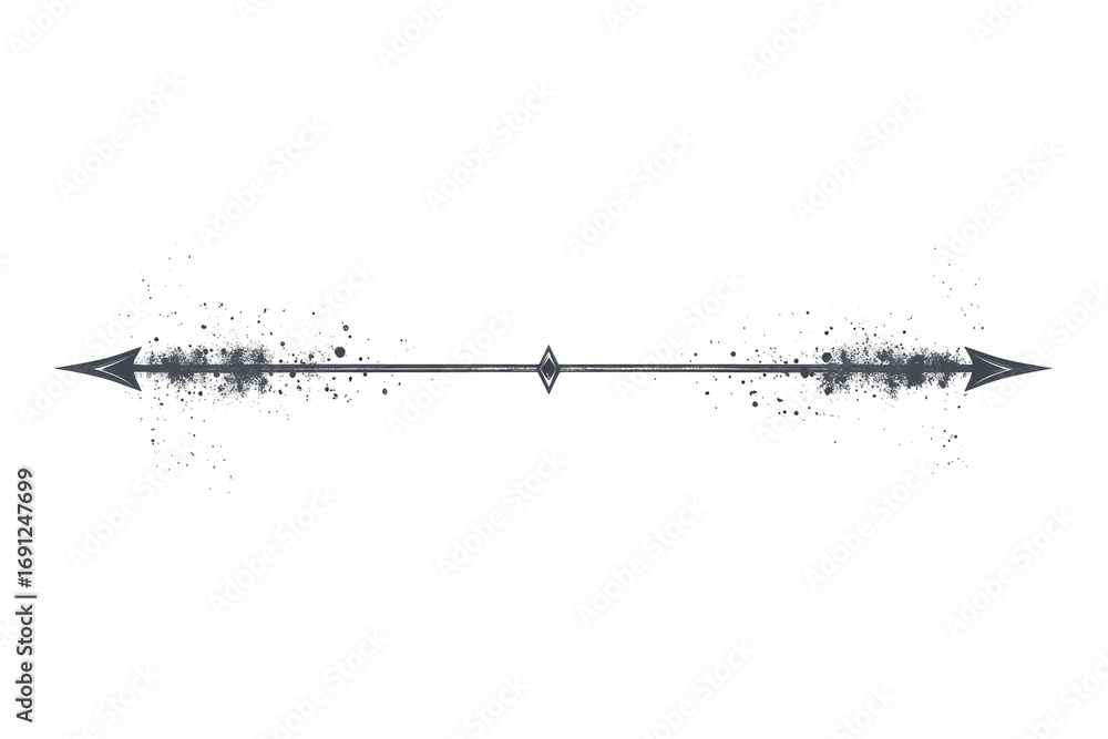 Poster grunge arrow divider with diamond shape in the center and splatter effects on a transparent backgrou